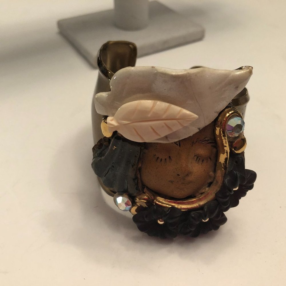 Antique Vintage Cuff Bracelet Artisan Handcrafted Lovely Art Noveau Lady